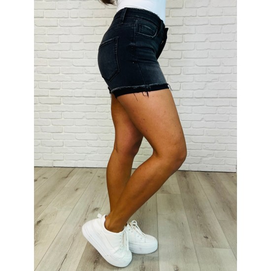 Sunset Stroll Distressed Hem Shorts in Washed Black Sunset Stroll Distressed Hem Shorts in Washed Black