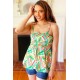 Sunny Days Geo Smocked Shoulder Tie Top in Orange & Green Sunny Days Geo Smocked Shoulder Tie Top in Orange & Green