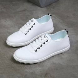 Women Lace Up Round Toe White Vulcanized Sneakers Shoes