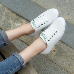 Women Lace Up Round Toe White Vulcanized Sneakers Shoes