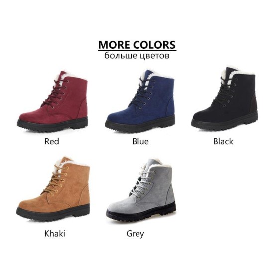 Snow boots square heels flock ankle boots lace-up winter shoes Snow boots square heels flock ankle boots lace-up winter shoes