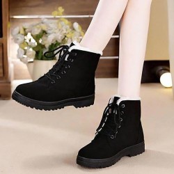 Snow boots square heels flock ankle boots lace-up winter shoes