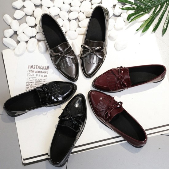 Casual Tassel Bow Pointed Toe Black Oxford Shoes Casual Tassel Bow Pointed Toe Black Oxford Shoes