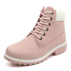 Fashion Pu Leather Round Toe Lace-Up Ankle Boot