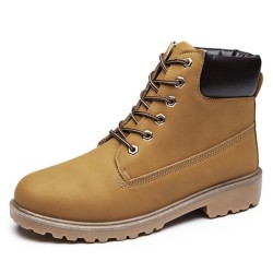Fashion Pu Leather Round Toe Lace-Up Ankle Boot