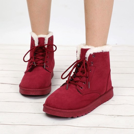 Snow Boots Flat Lace Up Winter Suede Ankle Boots Snow Boots Flat Lace Up Winter Suede Ankle Boots