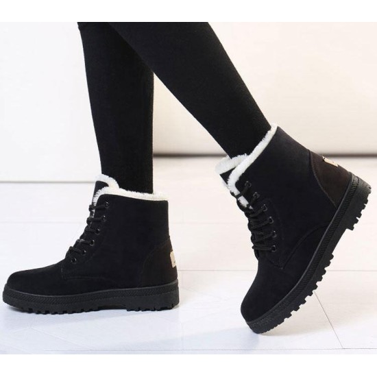 Snow boots square heels flock ankle boots lace-up winter shoes Snow boots square heels flock ankle boots lace-up winter shoes