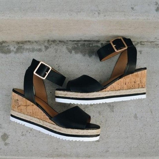 PU Leather Ankle Buckle Strap Sandals Shoes Ladies Peep Toes PU Leather Ankle Buckle Strap Sandals Shoes Ladies Peep Toes