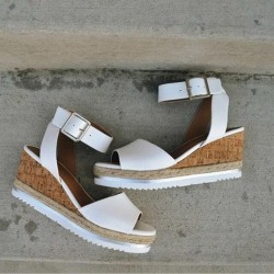 PU Leather Ankle Buckle Strap Sandals Shoes Ladies Peep Toes
