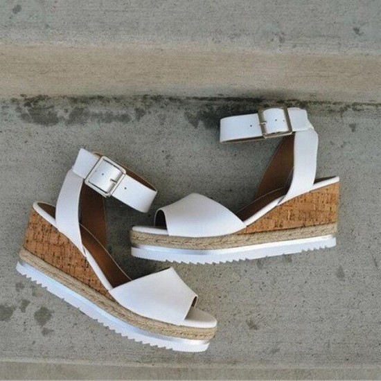 PU Leather Ankle Buckle Strap Sandals Shoes Ladies Peep Toes PU Leather Ankle Buckle Strap Sandals Shoes Ladies Peep Toes