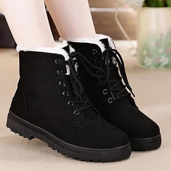 Snow boots square heels flock ankle boots lace-up winter shoes Snow boots square heels flock ankle boots lace-up winter shoes