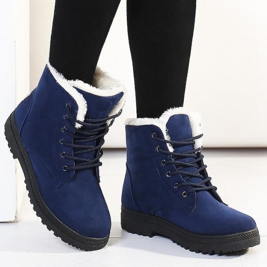 Snow boots square heels flock ankle boots lace-up winter shoes Snow boots square heels flock ankle boots lace-up winter shoes