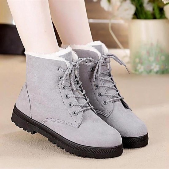 Snow boots square heels flock ankle boots lace-up winter shoes Snow boots square heels flock ankle boots lace-up winter shoes