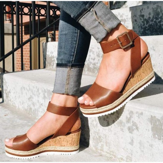 PU Leather Ankle Buckle Strap Sandals Shoes Ladies Peep Toes PU Leather Ankle Buckle Strap Sandals Shoes Ladies Peep Toes