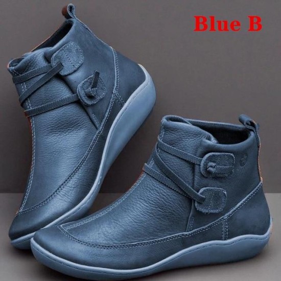 PU Leather Ankle Boots Autumn Winter Cross Strappy Vintage PU Leather Ankle Boots Autumn Winter Cross Strappy Vintage