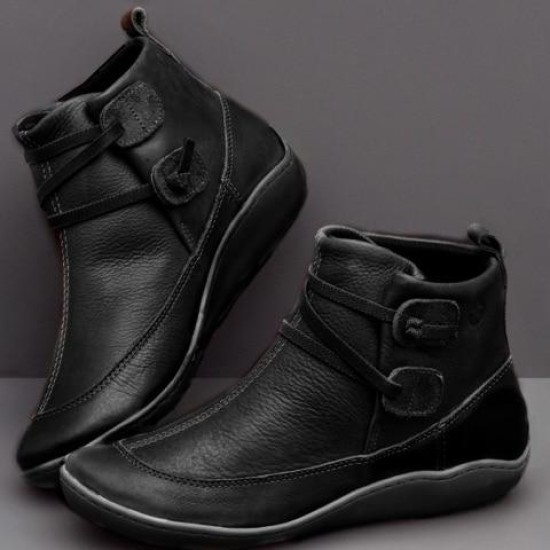 PU Leather Ankle Boots Autumn Winter Cross Strappy Vintage PU Leather Ankle Boots Autumn Winter Cross Strappy Vintage