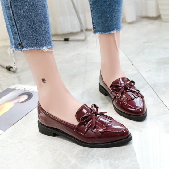 Casual Tassel Bow Pointed Toe Black Oxford Shoes Casual Tassel Bow Pointed Toe Black Oxford Shoes