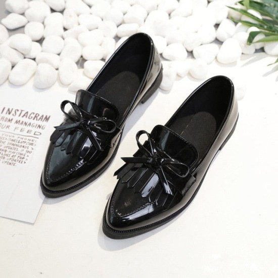 Casual Tassel Bow Pointed Toe Black Oxford Shoes Casual Tassel Bow Pointed Toe Black Oxford Shoes