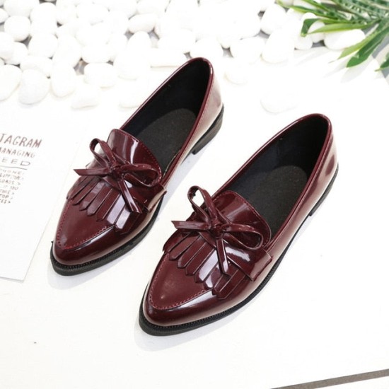 Casual Tassel Bow Pointed Toe Black Oxford Shoes Casual Tassel Bow Pointed Toe Black Oxford Shoes