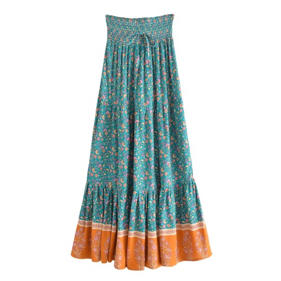 Fashion Floral Print Beach Bohemian Pleated Skirt Rayon Maxi Skirts Fashion Floral Print Beach Bohemian Pleated Skirt Rayon Maxi Skirts