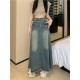 Denim Button Pockets Ankle Length A Line Tassel Long Skirt Denim Button Pockets Ankle Length A Line Tassel Long Skirt