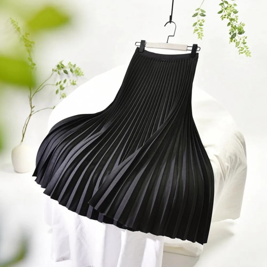 Basic Pleated Midi Long Skirt For Women Fashion Office Basic Pleated Midi Long Skirt For Women Fashion Office