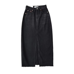 Front Slit Denim Skirt Women Long Jeans Skirt