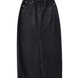 Front Slit Denim Skirt Women Long Jeans Skirt