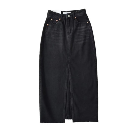Front Slit Denim Skirt Women Long Jeans Skirt Front Slit Denim Skirt Women Long Jeans Skirt