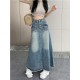 Denim Button Pockets Ankle Length A Line Tassel Long Skirt Denim Button Pockets Ankle Length A Line Tassel Long Skirt