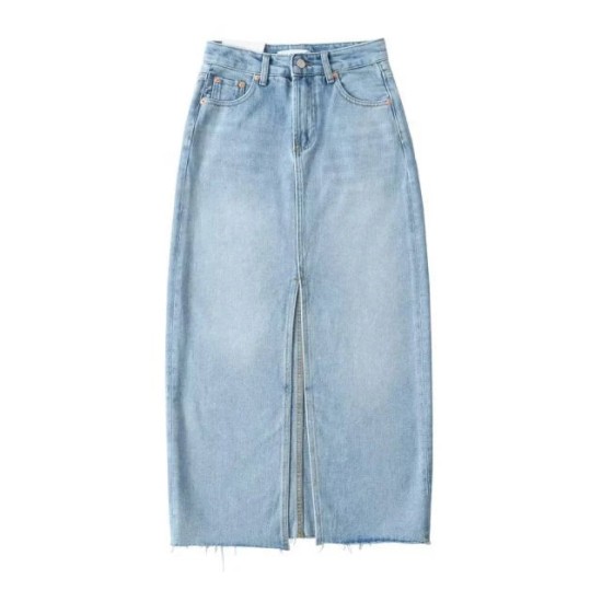 Front Slit Denim Skirt Women Long Jeans Skirt Front Slit Denim Skirt Women Long Jeans Skirt