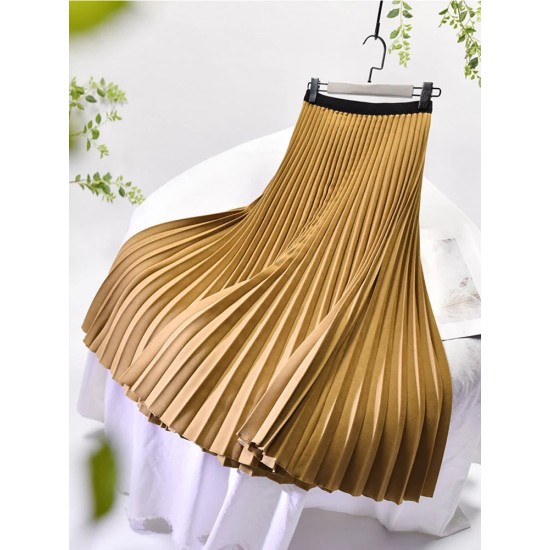 Basic Pleated Midi Long Skirt For Women Fashion Office Basic Pleated Midi Long Skirt For Women Fashion Office