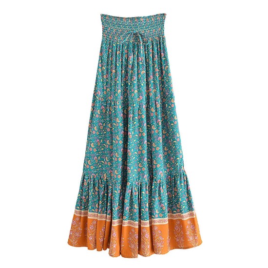 Fashion Floral Print Beach Bohemian Pleated Skirt Rayon Maxi Skirts Fashion Floral Print Beach Bohemian Pleated Skirt Rayon Maxi Skirts