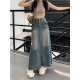Denim Button Pockets Ankle Length A Line Tassel Long Skirt Denim Button Pockets Ankle Length A Line Tassel Long Skirt