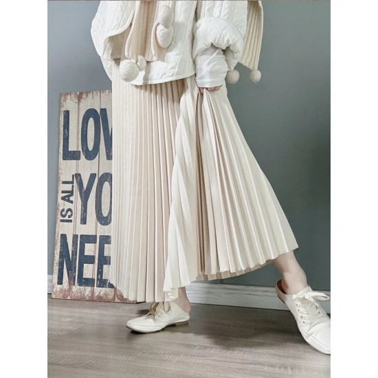 Basic Pleated Midi Long Skirt For Women Fashion Office Basic Pleated Midi Long Skirt For Women Fashion Office