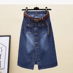 High Waist Denim Skirt Vintage One Split Wrap Hip A-line