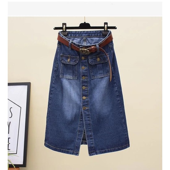 High Waist Denim Skirt Vintage One Split Wrap Hip A-line High Waist Denim Skirt Vintage One Split Wrap Hip A-line