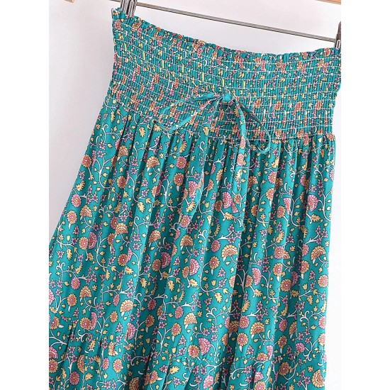 Fashion Floral Print Beach Bohemian Pleated Skirt Rayon Maxi Skirts Fashion Floral Print Beach Bohemian Pleated Skirt Rayon Maxi Skirts