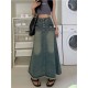 Denim Button Pockets Ankle Length A Line Tassel Long Skirt Denim Button Pockets Ankle Length A Line Tassel Long Skirt