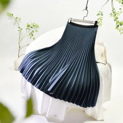 Basic Pleated Midi Long Skirt For Women Fashion Office