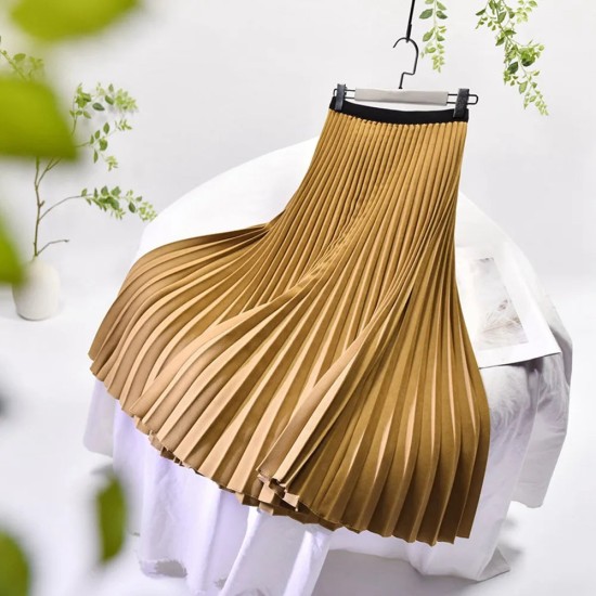 Basic Pleated Midi Long Skirt For Women Fashion Office Basic Pleated Midi Long Skirt For Women Fashion Office
