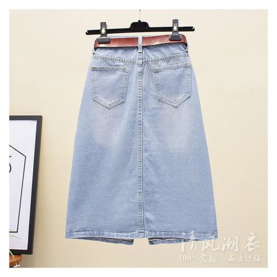 High Waist Denim Skirt Vintage One Split Wrap Hip A-line High Waist Denim Skirt Vintage One Split Wrap Hip A-line