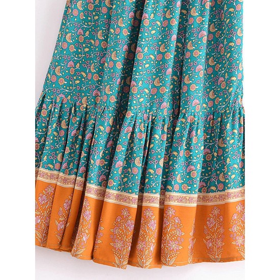 Fashion Floral Print Beach Bohemian Pleated Skirt Rayon Maxi Skirts Fashion Floral Print Beach Bohemian Pleated Skirt Rayon Maxi Skirts