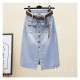 High Waist Denim Skirt Vintage One Split Wrap Hip A-line High Waist Denim Skirt Vintage One Split Wrap Hip A-line