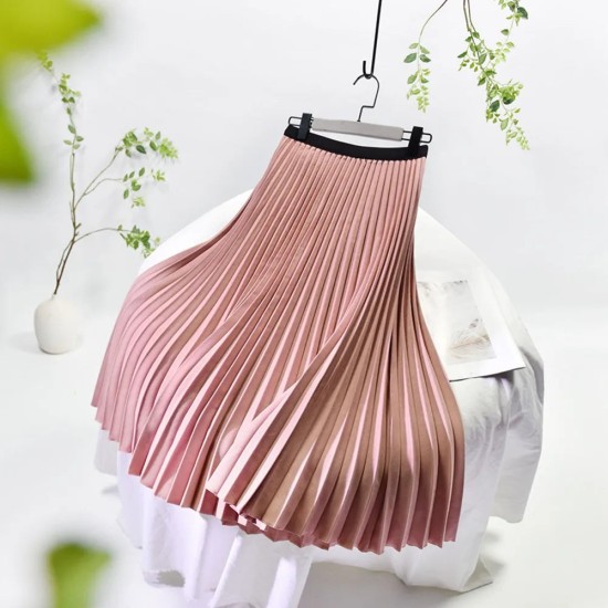 Basic Pleated Midi Long Skirt For Women Fashion Office Basic Pleated Midi Long Skirt For Women Fashion Office
