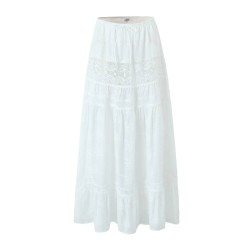 Embroidery Flower Spliced Lace Elastic Waist Ankle Long Skirt
