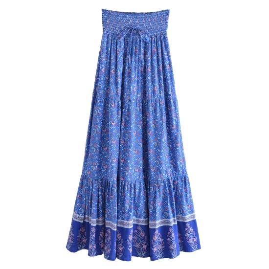 Fashion Floral Print Beach Bohemian Pleated Skirt Rayon Maxi Skirts Fashion Floral Print Beach Bohemian Pleated Skirt Rayon Maxi Skirts