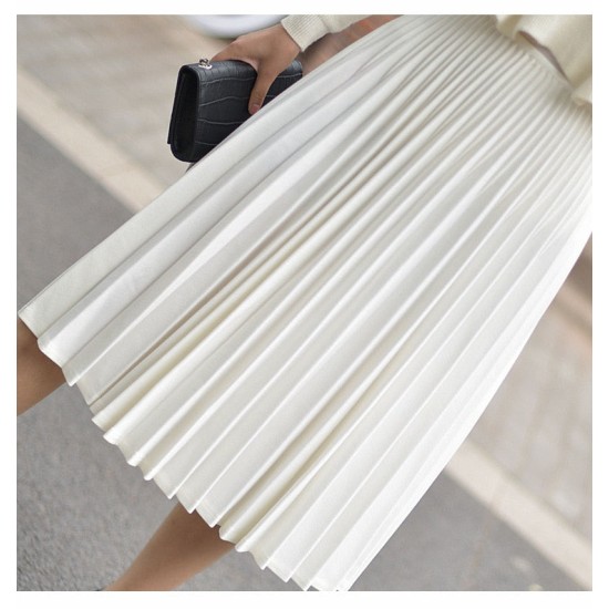 Elegant Pleated Skirt High Waist White Long Skirt Elegant Pleated Skirt High Waist White Long Skirt