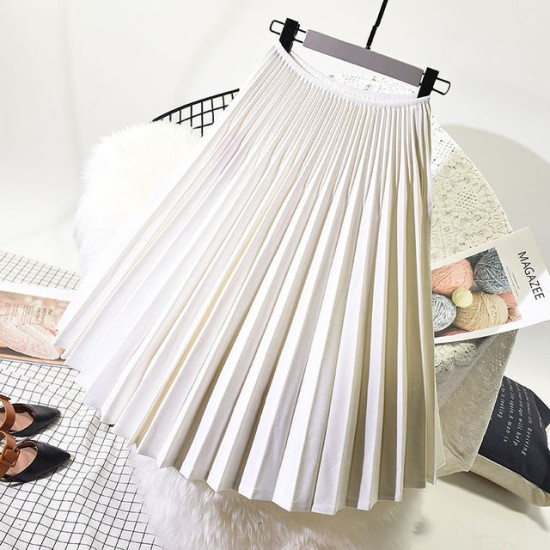 Elegant Pleated Skirt High Waist White Long Skirt Elegant Pleated Skirt High Waist White Long Skirt