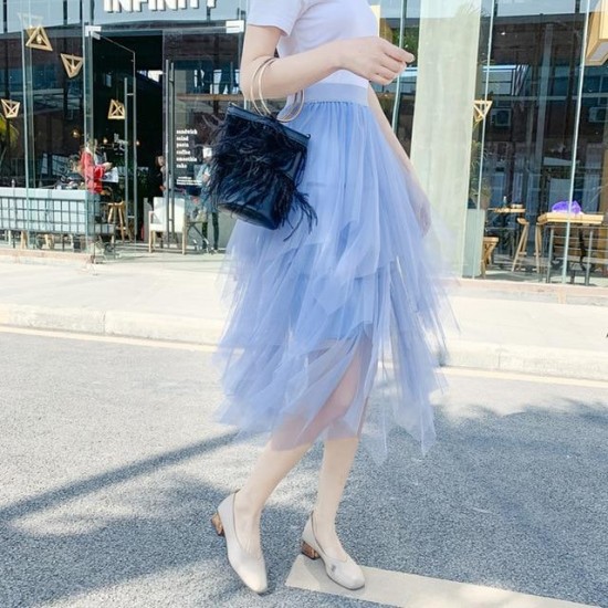 Fashion Elastic High Waist Pleated Long Midi Skirt Fashion Elastic High Waist Pleated Long Midi Skirt